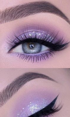 Purple Makeup For Quinceanera, Purple Makeup Looks, Drag Make-up, Prom Eye Makeup, Purple Eye Makeup, Cute Eye Makeup, Smokey Eye Tutorial, Glitter Eye Makeup, Eye Makeup Pictures