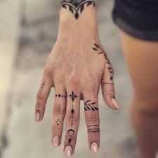 a woman's hand with tattoos on it