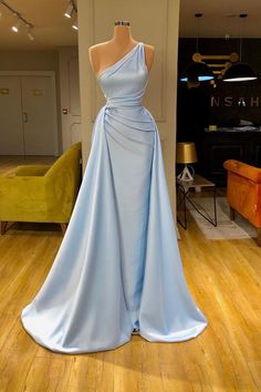 Shop Ballbella.com with Elegant Light Blue One-shoulder Overskirt Soft-pleated Prom Dress online. Free fast shipping, offer custom make and rush order service. Reception Dress Silk, Mermaid Wedding Dress Satin, Baby Blue Prom Dresses, African Mermaid, Wedding Dress Satin, Silk Prom Dress, Cheap Prom Dresses Long, One Shoulder Prom Dress, Luxurious Dresses