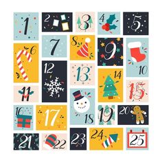 a calendar with numbers and christmas decorations on it