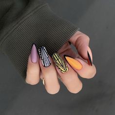 abstract summer nail art cool color combo Black Line Nail Art, Tape Nail Art, Line Nail Art, Abstract Nail, Orange Nail Polish, Orange Nail, Summer Nail Art, Neon Flowers, Abstract Nail Art