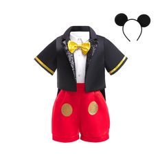 a mickey mouse outfit and headband for a baby