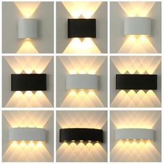 eight different angles of the same wall light