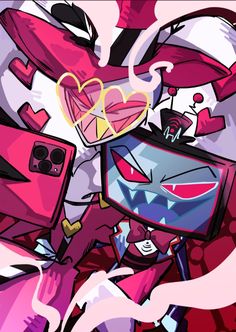 an image of a cartoon character holding a tv and heart shaped object in his hand