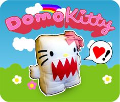 an image of a hello kitty character with a rainbow and clouds in the background that says, don't kitty