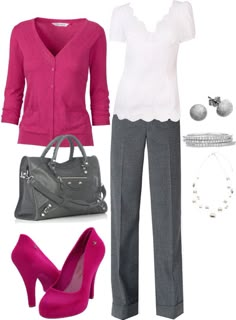 Look Office, Grey Slacks, Casual Chique, Gray Pants, Pink Pants, Look Vintage, Work Clothes, Business Casual Outfits