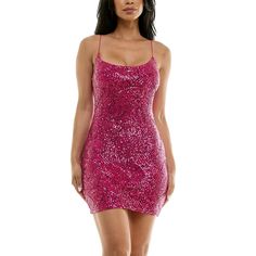 Show off your sparkling style in this beautiful Juniors' B. Smart Bodycon Pattern Sequin Dress. Click on this WOMEN'S GUIDE to find the perfect fit and more! Show off your sparkling style in this beautiful Juniors' B. Smart Bodycon Pattern Sequin Dress. Click on this WOMEN'S GUIDE to find the perfect fit and more! FEATURES Bungee straps Bodycon styling Stretchy sequin pattern construction Rounded hem Pullover styling Fully lined ScoopneckFIT & SIZING Fitted through chest waist and hips 34-in. le Pink Dress Sequins, Magenta Mini Dress, Pink Glittery Dress, Bodycon Styling, Pattern Construction, Berry Dress, Glittery Dress, Sequin Pattern, Winter Formal Dresses