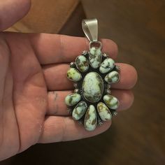 Embrace The Greatest!!! All New Hand Made Palomino Beautiful Cluster Pendant!!!! Amazing Hues Of Lime Green Turquoise Retail $1250 !!!!!! Absolutely Stunning Piece!!!! Signed Lorenzo Juan !!!! J Sterling. Palomino Turquoise Is Super Expensive And New Hottest Desired Stone !!! If You’re A Collector Or Just Starting Out This Is A Must Have !!! Large Bail To Fit Navajo Pearl Or Chain Approx 10mm Possibly Larger !!!!! 1/2” Opening Our Pictures Best Represent The Item Being Sold Measures Approximatel Spiny Oyster, Cluster Pendant, Green Turquoise, Lime Green, Native American, Womens Jewelry Necklace, Sterling Silver Jewelry, Jewelry Necklaces, Women Jewelry