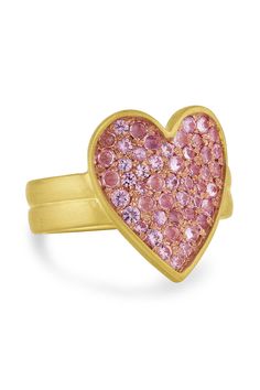 LEIGH MAXWELL-Pink Sapphire Heart Ring-YELLOW GOLD Pink Sapphire Pave Setting Ring For Gift, Pink Sapphire Rings With Pave Setting For Gift, Pink Heart-shaped Gemstone Ring, Heart-shaped Sapphire Ring, Fine Jewelry, Pink Heart-shaped Jewelry With Accent Stones, Heart-shaped Pink Sapphire Jewelry As Gift, Heart-shaped Pink Sapphire Jewelry Gift, Heart-shaped Pink Sapphire Jewelry For Gift, Heart-shaped Pink Sapphire Wedding Jewelry