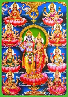 an image of hindu deities on a green background