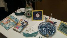 a table topped with cards and other items