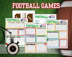 a football game is shown with the words football games on it and an alarm clock