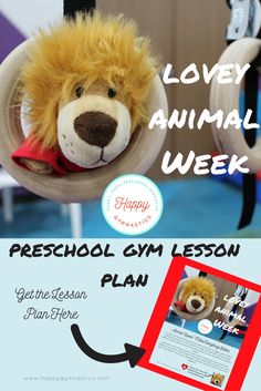 a teddy bear hanging from a rope with the words, lovely animal week preschool gym lesson plan