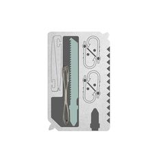 a pair of scissors sitting inside of a white package with black trimmings on it