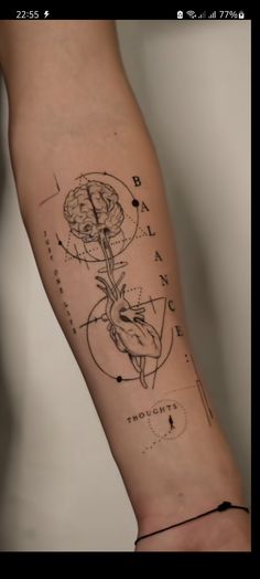 a person's arm with a drawing on it and an arrow in the middle