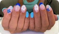 Nail Ideas Designs Summer, The Summer I Turned Pretty Nail Ideas, Back To School Nail Ideas For Teens, Utah Girl Nails, Outer Banks Nails, Super Simple Nails, Mama Mia Nails, First Day Of School Nails, Blue Almond Nails