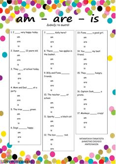 an i am is worksheet with colorful dots