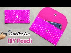 the diy pouch is made with pink and white polka dots