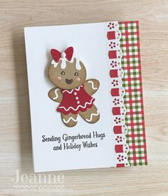 a christmas card with a gingerbread bear on it