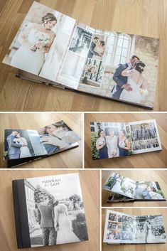 the wedding album is open and ready to be used as a table top photo album