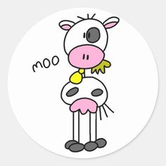 a cartoon cow with a yellow tag in its mouth sticker on a white background