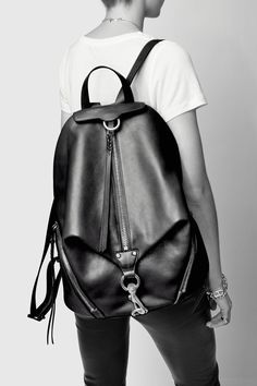 Jumbo Julian Backpack - Black - Rebecca Minkoff Backpack Collection, Gym Backpack, Work Backpack, Matte Black Hardware, Perfect Handbag, Stylish Handbags, Rebecca Minkoff Bag, Black Leather Backpack, Gym Clothes