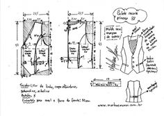 a drawing of the design for a vest and dress form, with instructions to make it