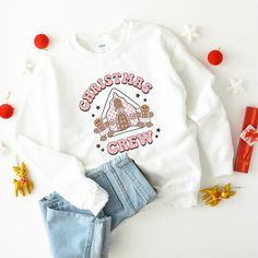 Looking for a cute sweatshirt for your kids? We have the perfect Christmas Gingerbread Crew graphic sweatshirt addition to their closet! Christmas Crewneck Sweatshirt, Christmas Crewneck, Cute Sweatshirts, Christmas Gingerbread, Crew Shirt, Girl Sweatshirts, Buy One Get One, White Sweatshirt, Perfect Christmas