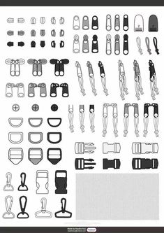 an assortment of different types of buckles and clippings on a white background