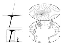 an architectural drawing shows the design for a tower with two people standing on it and another man