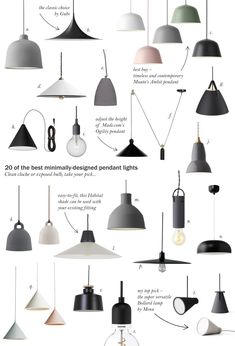 the different types of pendant lights are shown in this graphic style, including one light and two