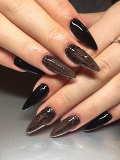 Dark Nails Elegant, Dark Sultry Nails, Goth Jelly Nails, Dark Style Nails, Dark Core Nails, Dark Glittery Nails, Goth Prom Nails, Dark Feminine Nails Design, Dark Prom Nails