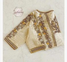 Cream Blouse Work Design, Start Embroidery, Modern Blouse, Maggam Blouse