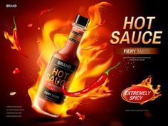 hot sauce advertisement with fire and flames