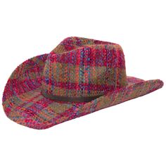 Two Step - Cut & Sew Multi Tweed Pinch Crown Cowboy Hat-COWBOY-San Diego Hat Company Woven Cowboy Hat, Adjustable Southwestern Multicolor Hat, Adjustable Multicolor Rodeo Hat, Rodeo Flat Crown Hat, One Size, Western-style Multicolor Festival Hat, Crown Hat, Wide Brimmed, Cowboy Hats, San Diego