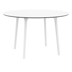 an oval table with white legs and a black top