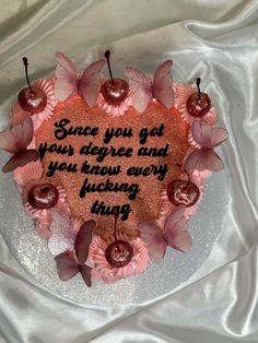 Grad cake, since you got your degree, cutegrad cake, heart cake, pink cake, girly cake Since You Got Your Degree Cake, Pink Graduation Cakes, Pink Grad Cake, Heart Cake Pink, Bsn Graduation Cap, Degree Cake, Iconic Pics, Grad Cakes, Cake Heart