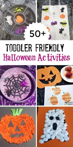 Over 50 Halloween crafts for toddlers and Halloween activities for toddles. This collection includes easy crafts that are Halloween friendly.  Halloween sensory bins and sensory play ideas. #myboredtoddler #halloween #toddlers #toddleractivity #toddleractivites #sensoryplay #halloweencrafts #halloweenactivities #1yearold #2yearold #3yearold 2 Year Halloween Crafts, Halloween Activities For Kids Toddlers, Halloween Daycare Crafts, Halloween Activities For Babies, Cute Halloween Crafts For Kids, Toddler Halloween Crafts, Kid Friendly Halloween Crafts, Halloween Activities For Toddlers, Sensory Play Ideas