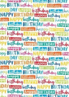 happy birthday greeting card with multicolored words