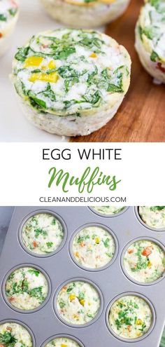 egg white muffins with spinach, cheese and other toppings in a muffin tin