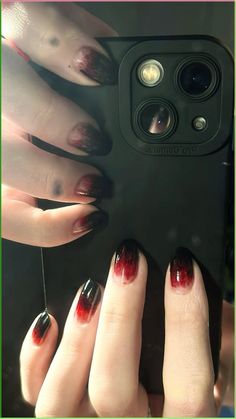 Vampire nails idea Spooky Natural Nails, Dracula Nails Vampires, Vampiric Nails, Vampire Themed Nails, Salvatore Nails, Vampire Nails Short, Short Vampire Nails, Nail Vampire, Vampire Inspired Nails