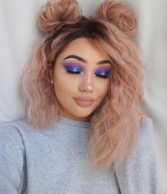 Peach Synthetic Lace Front Wig Makeup Ideas Step By Step, Day Makeup Looks, Bob Lace Front Wigs, Make Up Inspiration, Blue Eyeshadow, Eye Makeup Tips, Gel Eyeliner