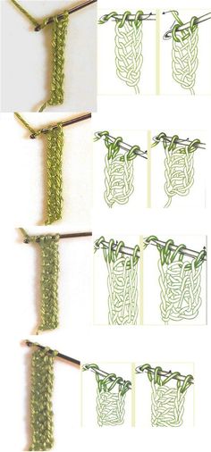 four pictures showing how to crochet the same stitch