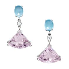 Amethyst, Topaz and Diamond Earrings in Platinum Matched Blue Topaz Weighing: 2.76 Carats Matched Amethyst Weighing: 10.55 Carats Diamonds Weight: 0.16 Carats Total Gem Weight: 10.71 Carats Length: 1" Width: 1/2" Overall Weight: 8 grams Platinum Earrings, Pink Amethyst, Fun Nails, Blue Topaz, Topaz, Diamond Earrings, Platinum, Amethyst, Jewelry Earrings