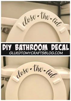 two toilets with the words diy bathroom decal on them and close the lid