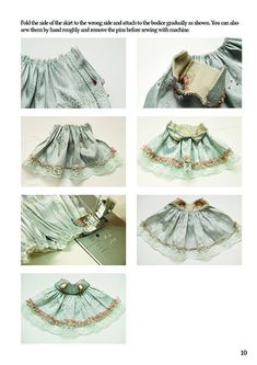 the instructions for how to make a doll's dress with ruffles and lace