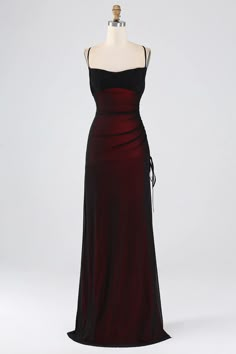 ZAPAKA Women Sheath Spaghetti Straps Black Red Floor Length Bridesmaid Dress with Lace-up Back – ZAPAKA UK Spaghetti Strap Evening Dress, Gothic Red Bridesmaid Dresses, Formal Dark Red Dress, Dark Red Gala Dress, Gothic Wedding Bridesmaid Dresses, Red Dress Bridesmaid Dress, Vampire Hoco Dress, 90s Inspired Prom Dress, Prom Dresses Red And Black