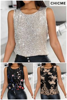 Round Neck Tank Top #tops #womentops #fashion #style #casualwear #shopping #onlinefashion #tank Sequin Tank Top, Sequin Tank, Sequin Tank Tops, Chic Me, Casual Wear, Sequin, Round Neck, Tank Top, Tank Tops