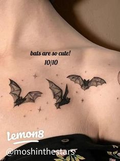 the back of a woman's chest with bats on it and an inscription that says bats are so cute 101100