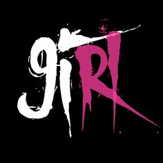 the word r is painted in white and pink on a black background with splatters